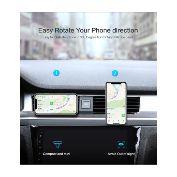 Suport auto magnetic de telefon, grila ventilatie, gold, minimalist, aliaj aluminiu, marca Floveme, durabil