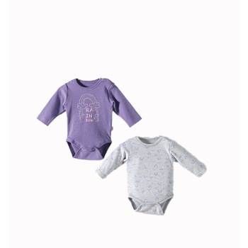 Set 2 body-uri cu maneca lunga, Bbetto, Mov/Gri Set 2 body-uri cu maneca lunga, Bbetto, Mov/Gri