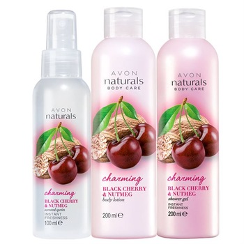 Set pentru ingrijirea corpului Naturals cu cirese negre si nucsoara- Lotiune corp 200 ml, Gel dus 200 ml si Spray corp 100 ml Set pentru ingrijirea corpului Naturals cu cirese negre si nucsoara- Lotiune corp 200 ml, Gel dus 200 ml si Spray corp 100 ml