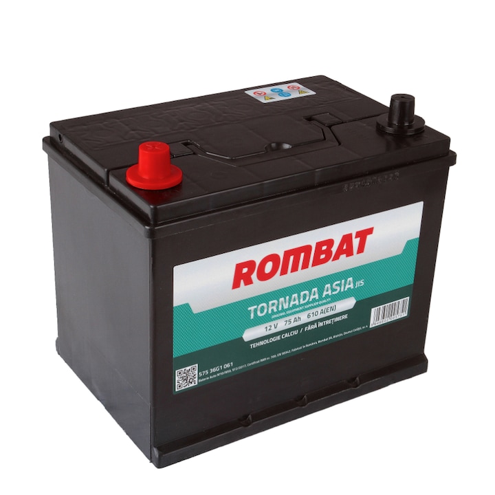 Acumulator auto Rombat 12V 75 Ah Tornada Asia BORNA INVERSA 610A 259X178X222