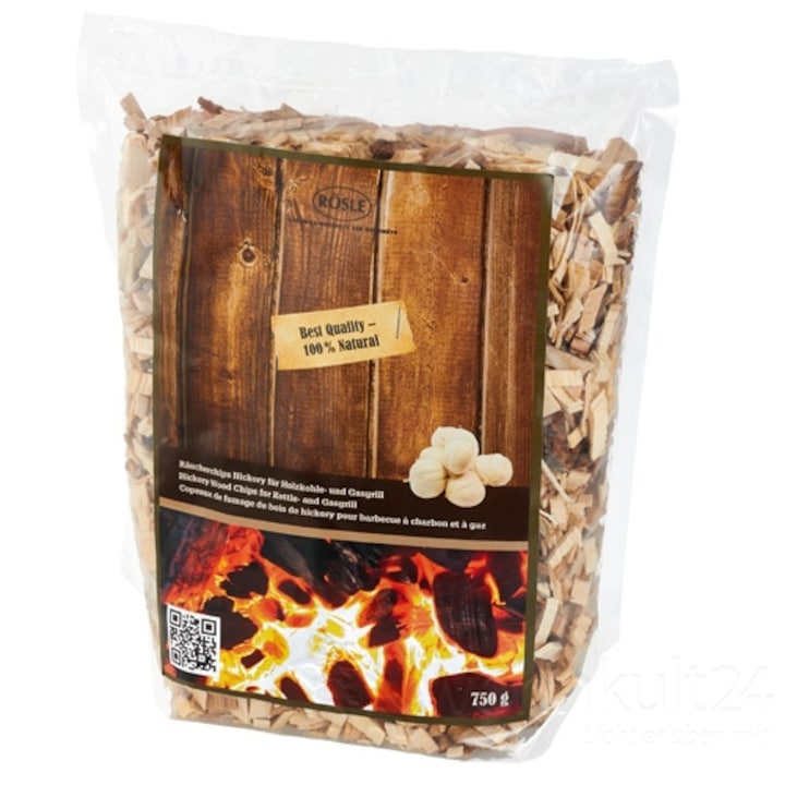 Chips-uri de afumare RÖSLE, Hickory, 750 g, 100% lemn natural, aroma intensă de fum, 23x17x7,5cm