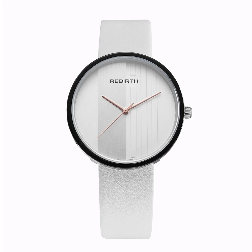 Ceas unisex casual, Elegant Quartz Rebirth model Premium Q9 alb-alb, curea piele, afisaj analog