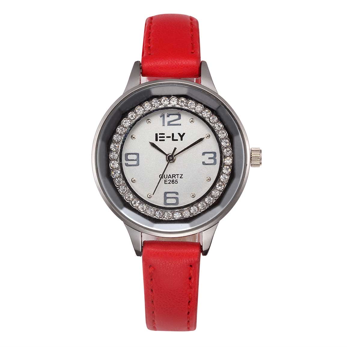 Ceas E-LY Dama Quartz Casual Elegant Rosu, PN999271RU, curea din piele, afisaj Analog