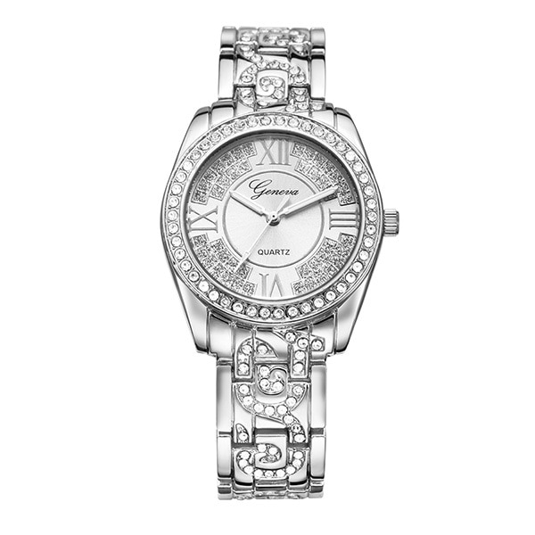 Ceas Geneva Dama Quartz Casual Elegant Argintiu, PN999902SR, curea din metal (zale), afisaj Analog