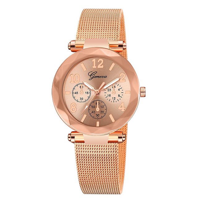 Ceas Geneva Dama Quartz Casual Elegant Rose, PN999510RE, curea din metal (mesh), afisaj Analog