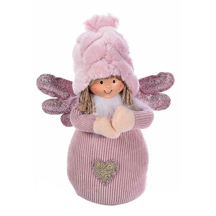 Rózsaszín textilporcelán Angyal figura cm 15 x 9 x 22 H