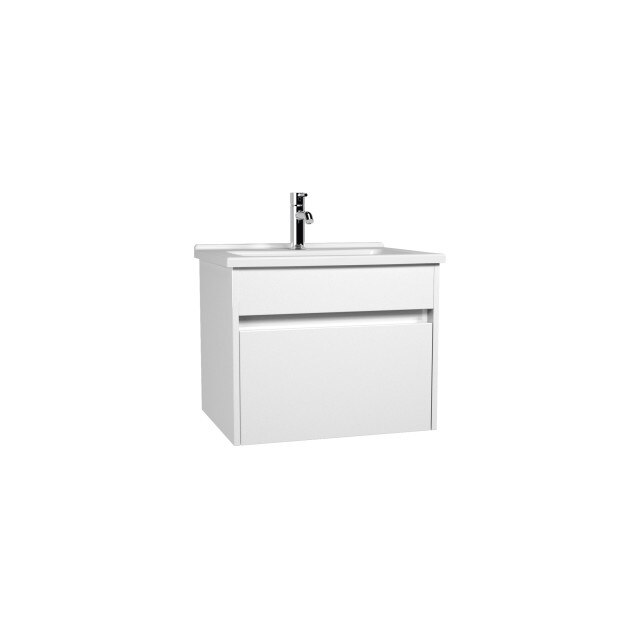 Set mobilier Vitra S50+, dulap baza cu 1 sertar alb lucios, sifon si lavoar 60cm