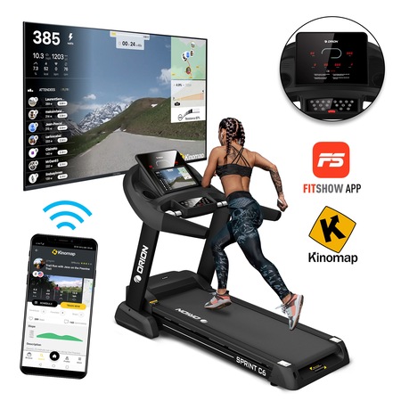 Banda de alergat electrica Orion Sprint C6, viteza maxima 20 km/h, bluetooth, motor 4CP, greutate maxima suportata 150kg, inclinare automata