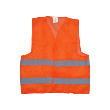 Vesta cu doua dungi reflectorizante, omologata European, culoare portocaliu Vesta cu doua dungi reflectorizante, omologata European, culoare portocaliu