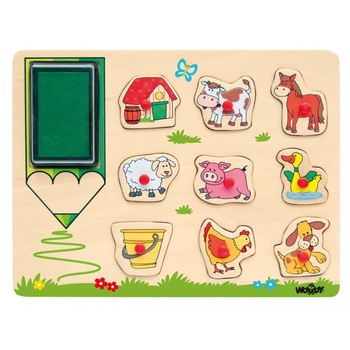 Puzzle Stampile din lemn cu animale domestice Woodyland Puzzle Stampile din lemn cu animale domestice Woodyland