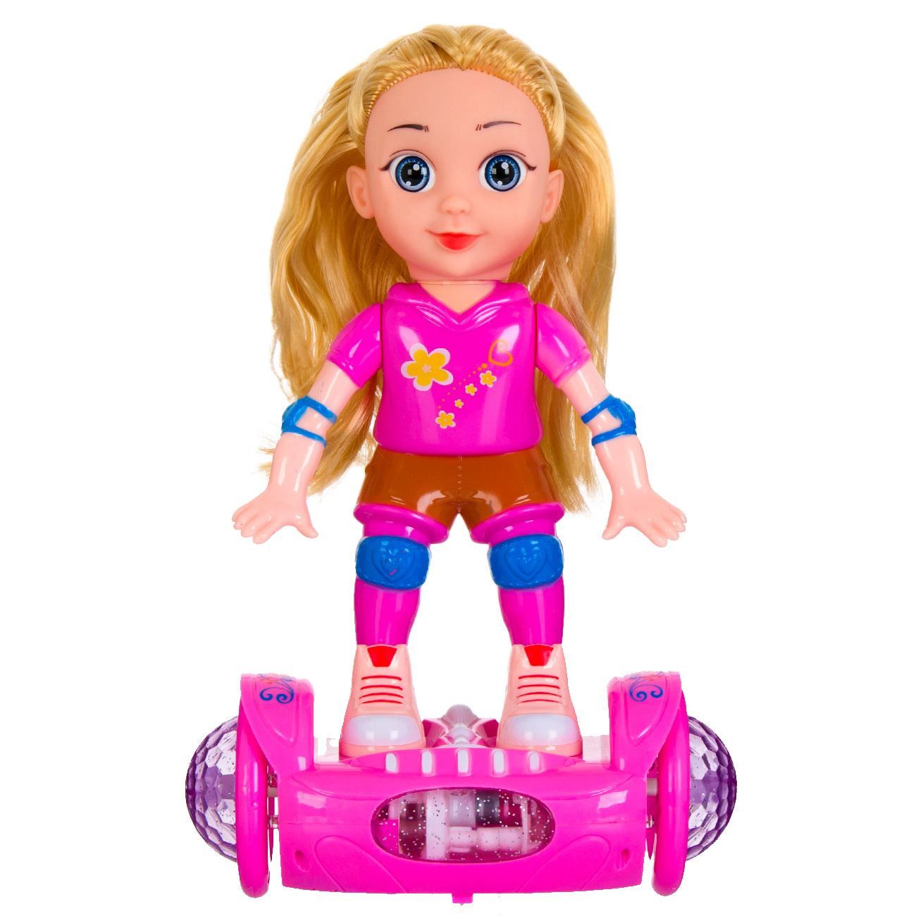 Papusa Roz pe skatebord care de roteste cu lumini si sunet ,28 cm pentru fetite, ATS