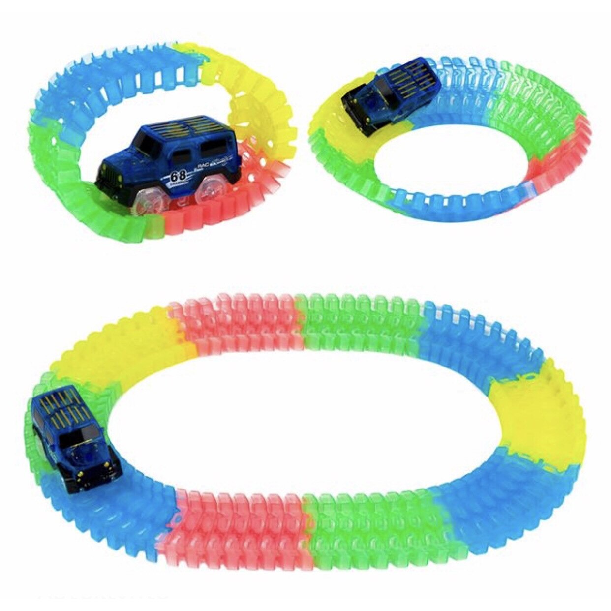 Pista cu acrobatii la 360 ° pentru masini de lungime 110 cm + o masina cu lumina LED, ATS