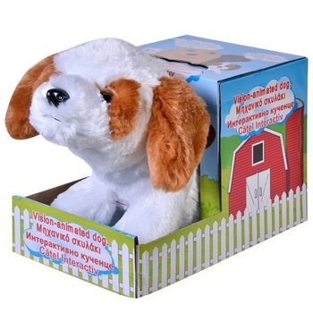 Catel din plus care merge,latra, 15 cm , ATS , pentru copii, alb cu maro Catel din plus care merge,latra, 15 cm , ATS , pentru copii, alb cu maro