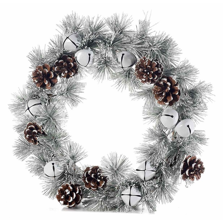 Függő karácsonyi koszorú, műfenyő, harangkúpok Ø 35 cm