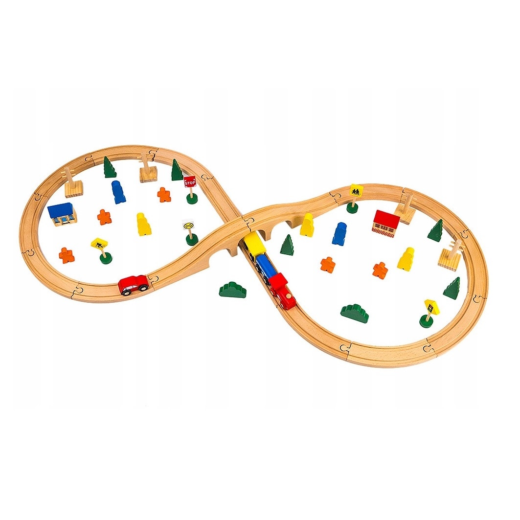 Set de joaca complex din Lemn idealSTORE The Walking Train, 50 de elemente specifice, Diverifica distractia, Dezvolta imaginatia si gandirea spatiala
