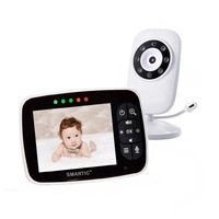 Baby Monitor SMARTIC®, display 3.5 inch, Raza actiune 5 m, Night Vision, Monitorizare temperatura, Ecran color, Zoom Digital, Alarma, Eco Mode, Alb/Negru