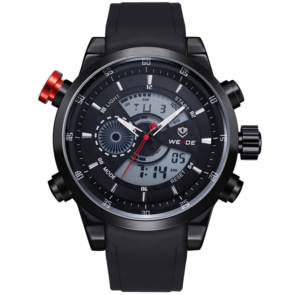 Ceas WEiDE Barbatesc Quartz Sport Rosu, PN999714RU, curea din silicon, afisaj Hibrid