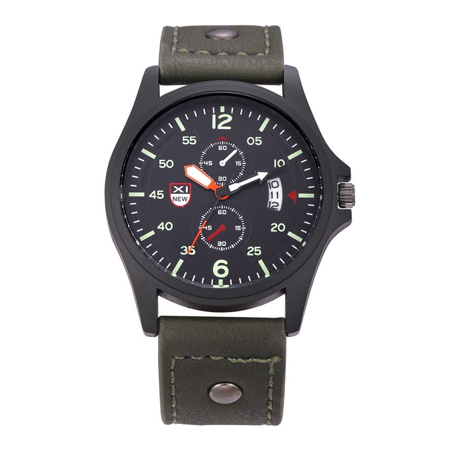 Ceas XINEW Barbatesc Quartz Casual Elegant Verde, PN999839VE, curea din piele, afisaj Analog