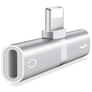 Mini Adaptor Lightning Splitter iUni dual port, pentru casti si incarcare iPhone, Silver Mini Adaptor Lightning Splitter iUni dual port, pentru casti si incarcare iPhone, Silver