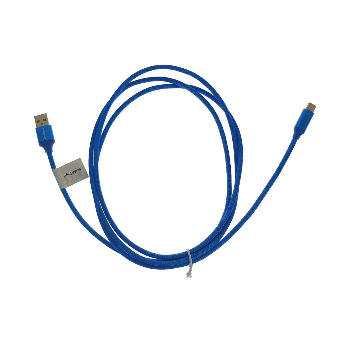 Cablu USB tip C tata la USB 2.0 tata, 180cm, Lanberg 41820, Quick Charge 3.0, invelis textil, albastru