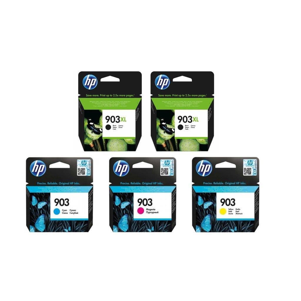 Pachet cartuse cerneala T6M15AE (903XL) negru x 2 T6L87AE (903) cyan T6L91AE (903) magenta T6L95AE (903) galben HP original 55ml 2595 pagini