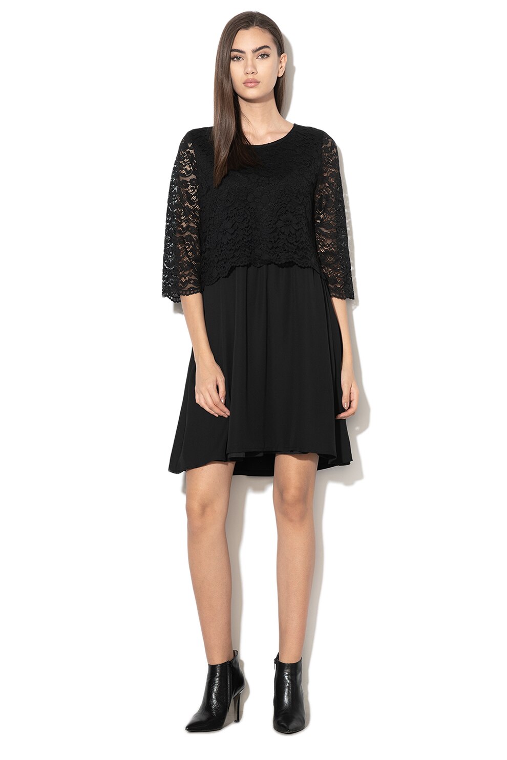 Vila, Rochie evazata de dantela Ovia, Negru