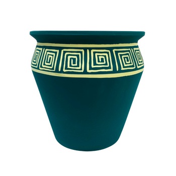 Ghiveci cu pictura din ceramica de Arges realizat manual, Argcoms, Stil grecesc, Ø23 cm, verde Ghiveci cu pictura din ceramica de Arges realizat manual, Argcoms, Stil grecesc, Ø23 cm, verde