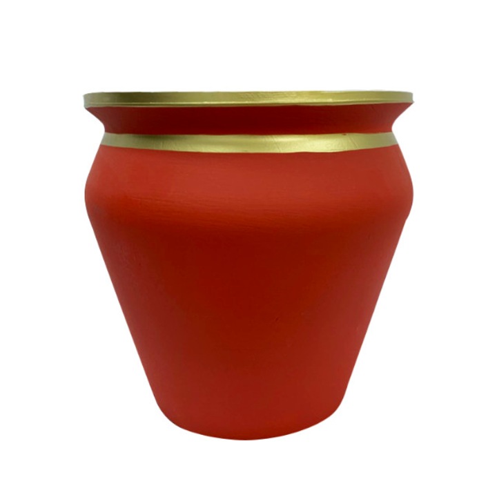 Ghiveci cu banda din ceramica de Arges realizat manual, Argcoms, Ø23 cm, rosu