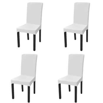 Set de 4 huse elastice drepte pentru scaun, vidaXL, Tesatura, Alb Set de 4 huse elastice drepte pentru scaun, vidaXL, Tesatura, Alb