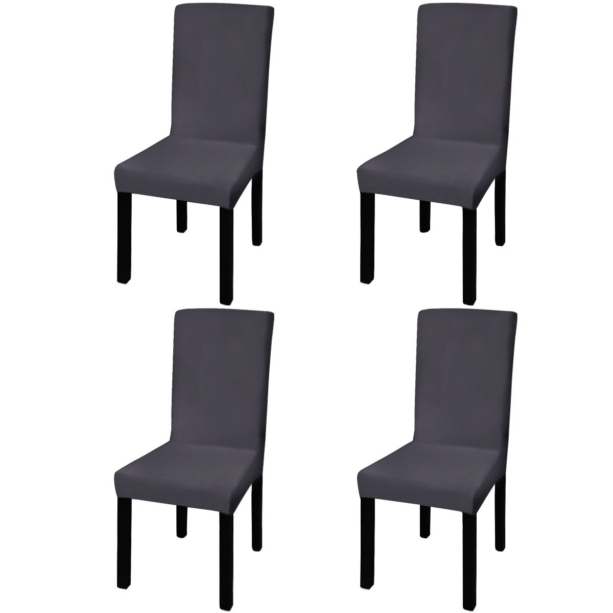 Set de 4 huse elastice pentru scaun, vidaXL, Tesatura, Gri inchis