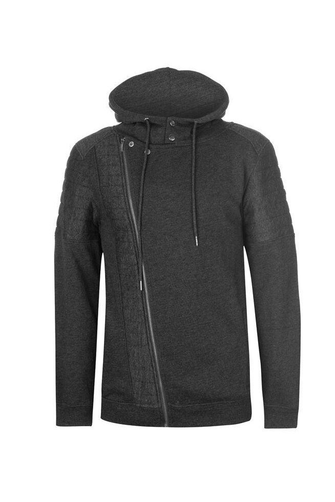 Hanorac cu gluga si fermoar Fabric Biker, Pentru barbati, Din bumbac, Gri, M