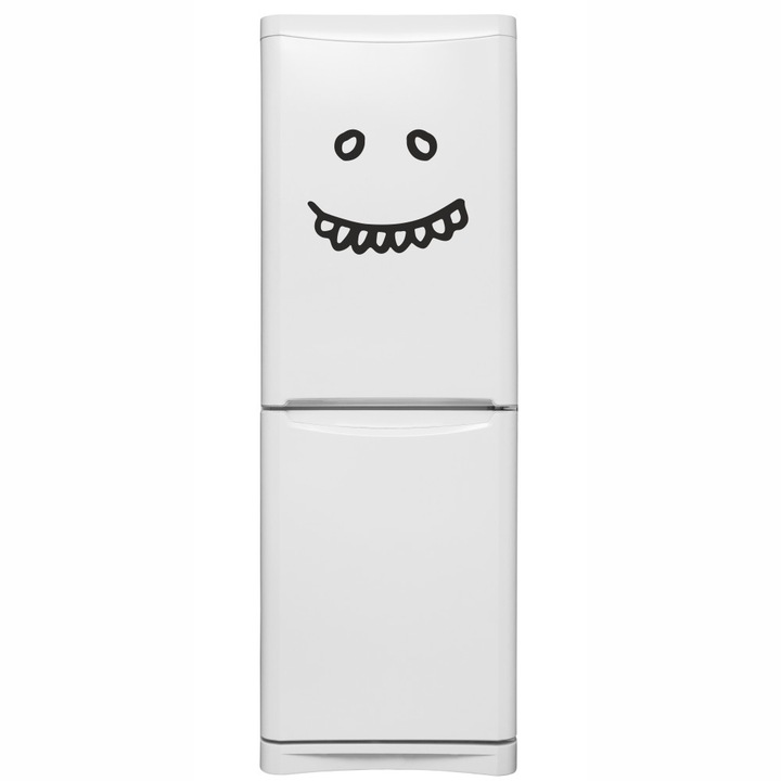 Sticker decorativ pentru perete modern, bucatarie, frigider sau camera copilului, Love, Smiley face, emoji cu dintii mari, Negru, 40 x 31 cm