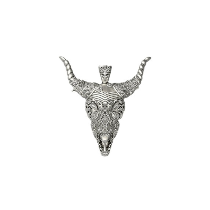 Pandantiv craniu taur - argint solid 925