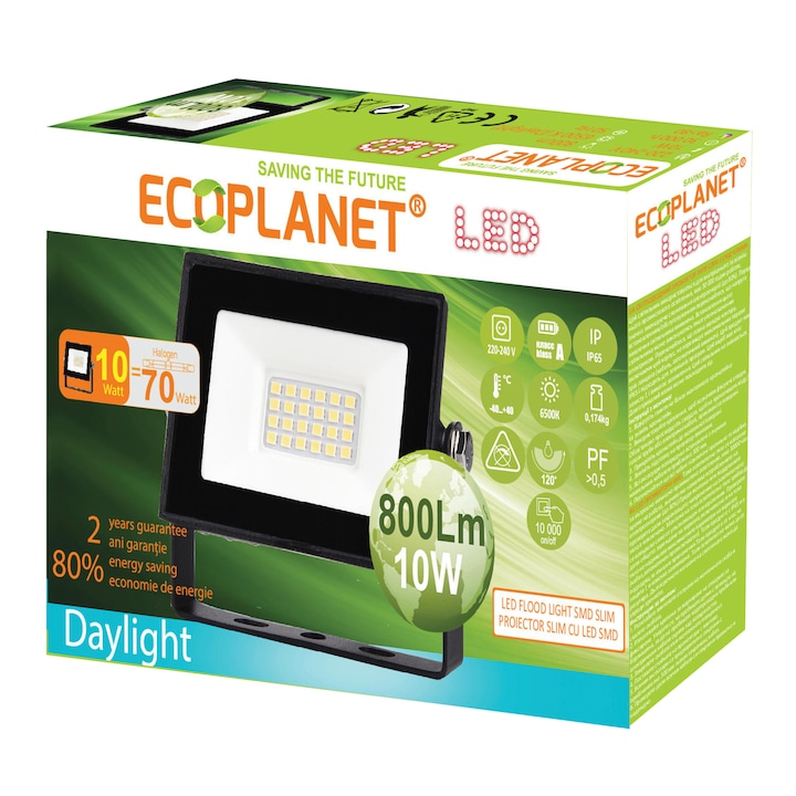 Ecoplanet LED projektor, Slim Tablet SMD, 10W (70W), 800LM, 220V, hideg fény 6500k
