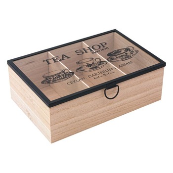 Cutie din lemn pentru depozitarea plicurilor de ceai, 3 compartimente, 24x16x8.5 cm Cutie din lemn pentru depozitarea plicurilor de ceai, 3 compartimente, 24x16x8.5 cm