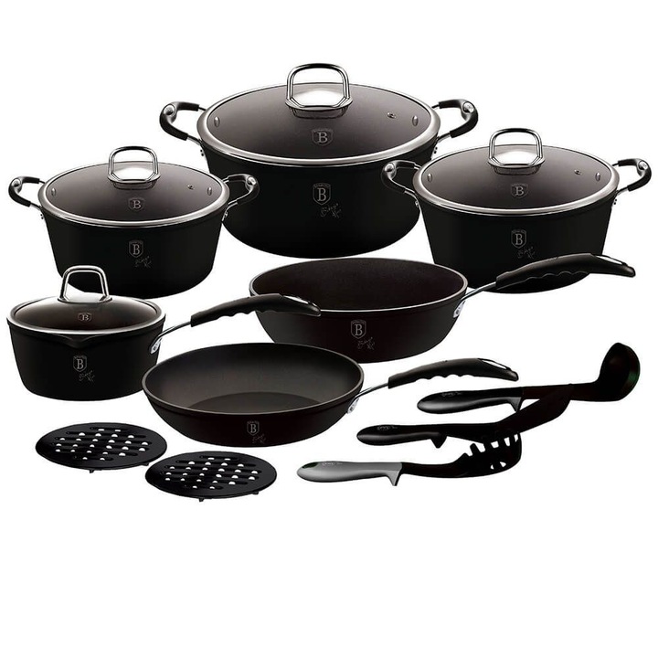 Set oale si tigai marmorate (15 piese) din aluminiu forjat Black Professional Line Berlinger Haus BH 6129