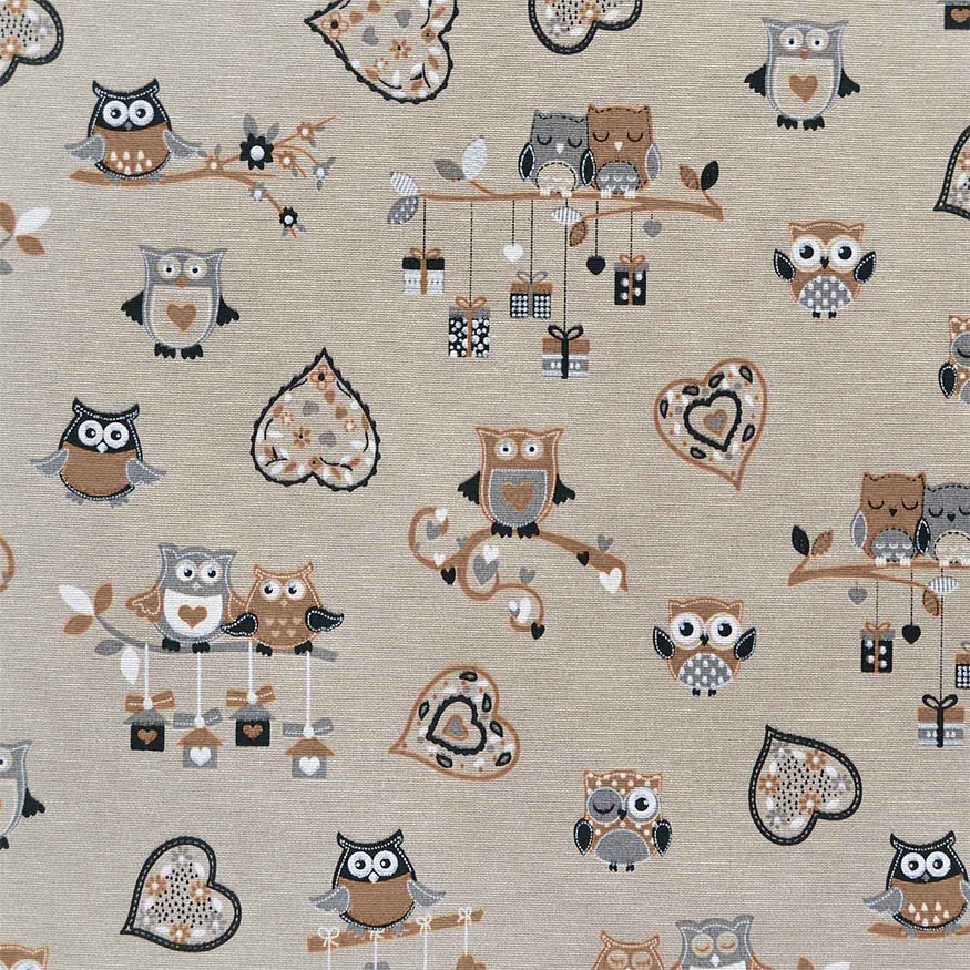 Fata de masa anti-pete Casa de bumbac, Gufo, 280x140 cm, Model bufnite, maro