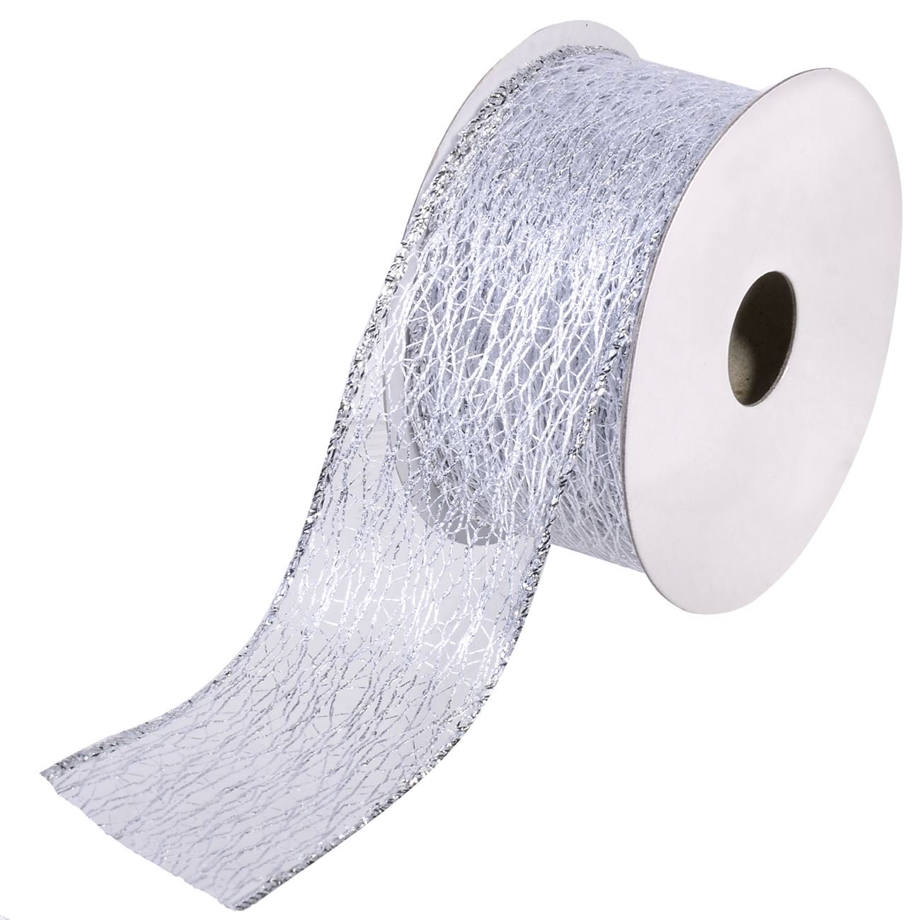 Panglica decorativa, model de craciun, 5m x 3.8 cm, argintiu