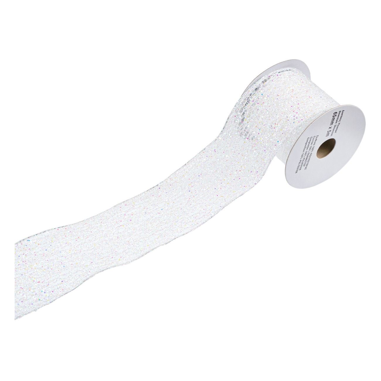 Panglica decorativa, model glitter, 5 m x 6,5 cm, alb