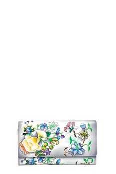 Niarvi, Portofel de piele cu imprimeu floral pictat manual, Violet prafuit/lila Niarvi, Portofel de piele cu imprimeu floral pictat manual, Violet prafuit/lila