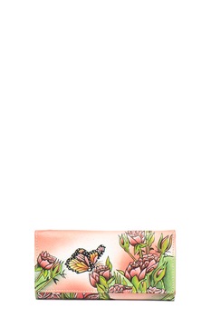 Niarvi, Portofel din piele pictat manual, Roz/Verde Niarvi, Portofel din piele pictat manual, Roz/Verde