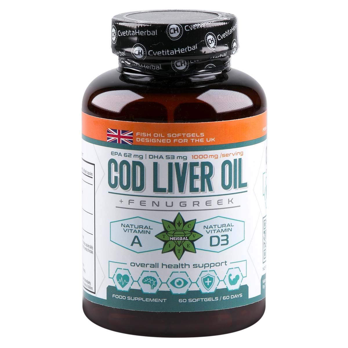 Supliment alimentar Cvetita Herbal Ulei de ficat de cod, 60 capsule softgel