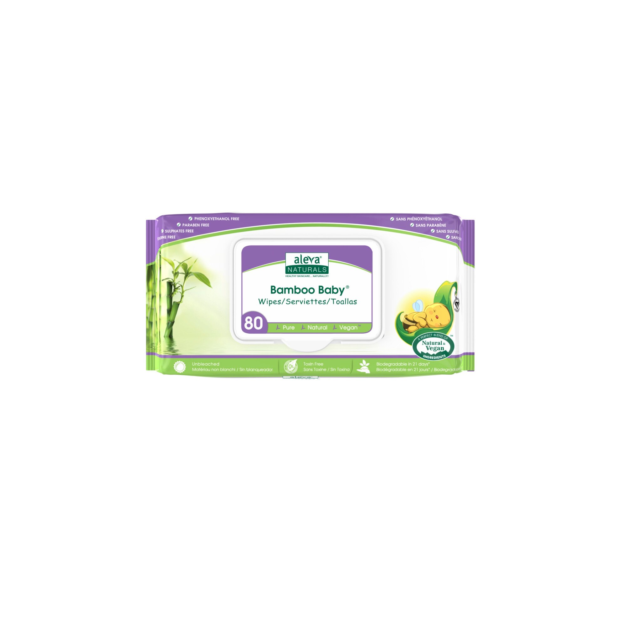 Servetele umede din fibre de bambus Aleva Naturals 80 buc