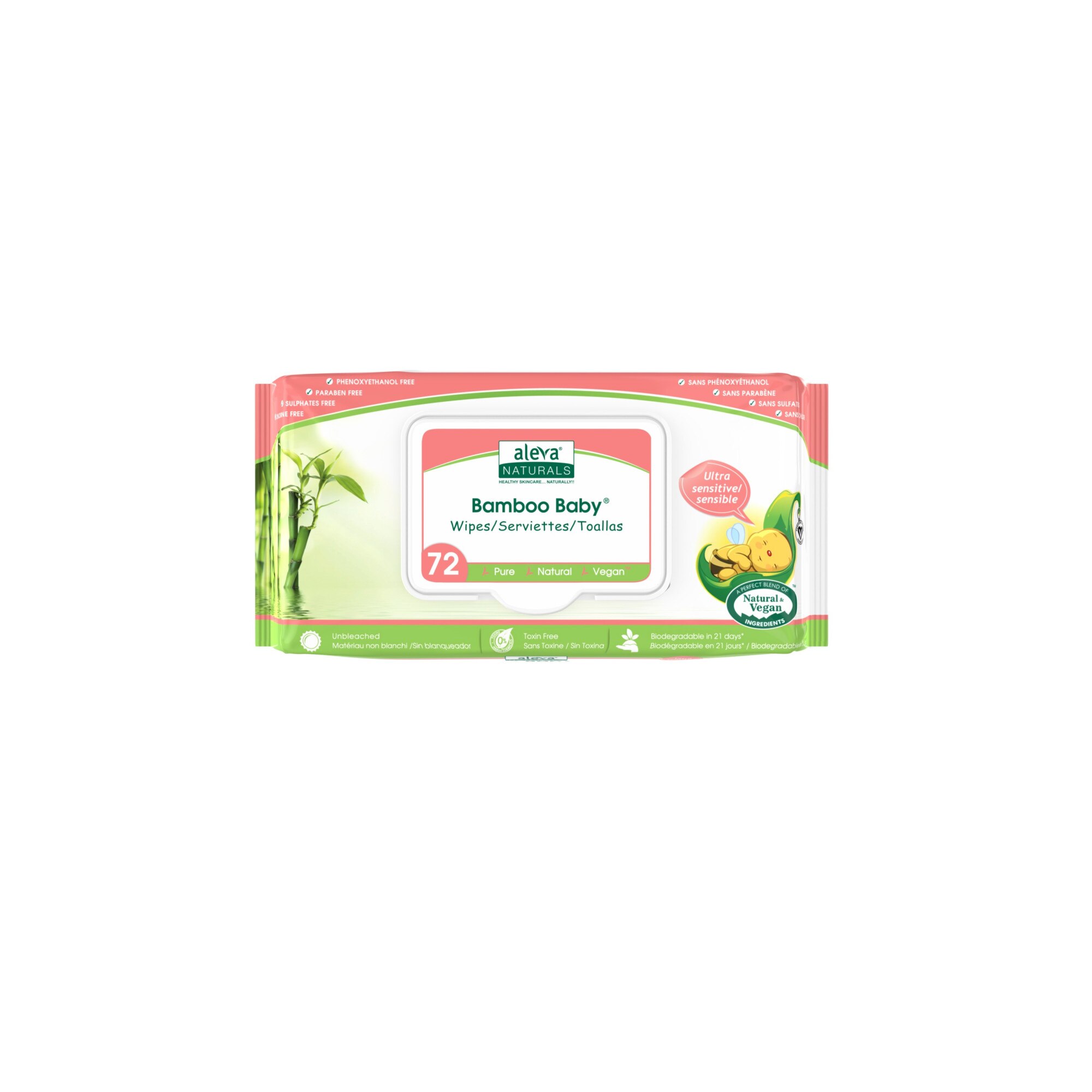 Servetele umede din fibre de bambus pentru piele sensibila Aleva Naturals 72 buc