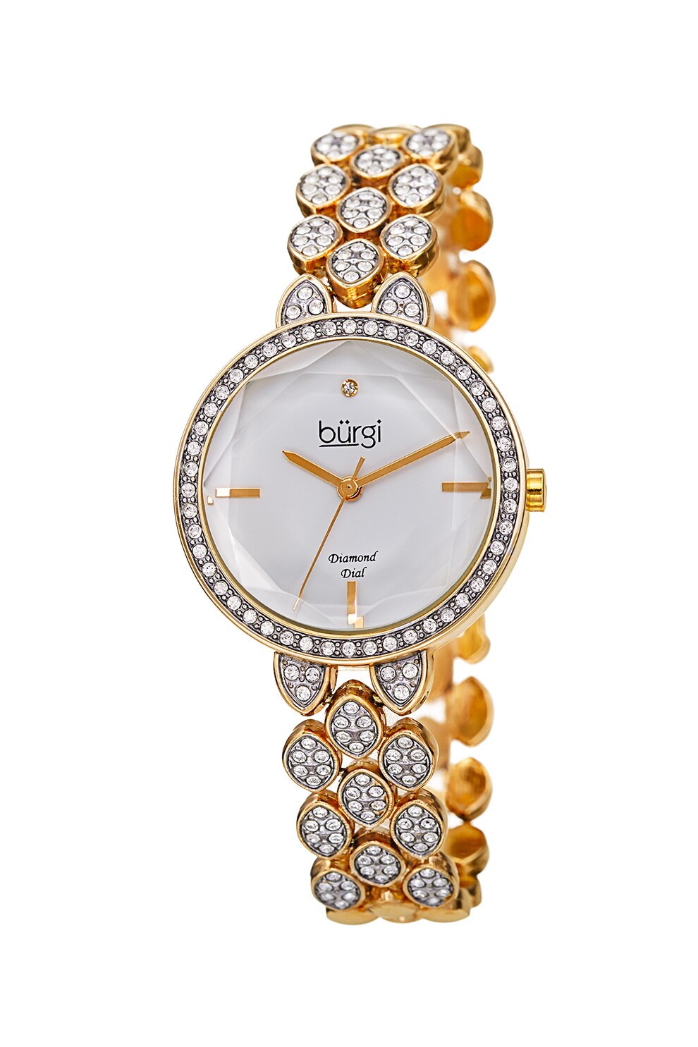 BURGI, Ceas rotund decorat cu cristale , Auriu/Argintiu