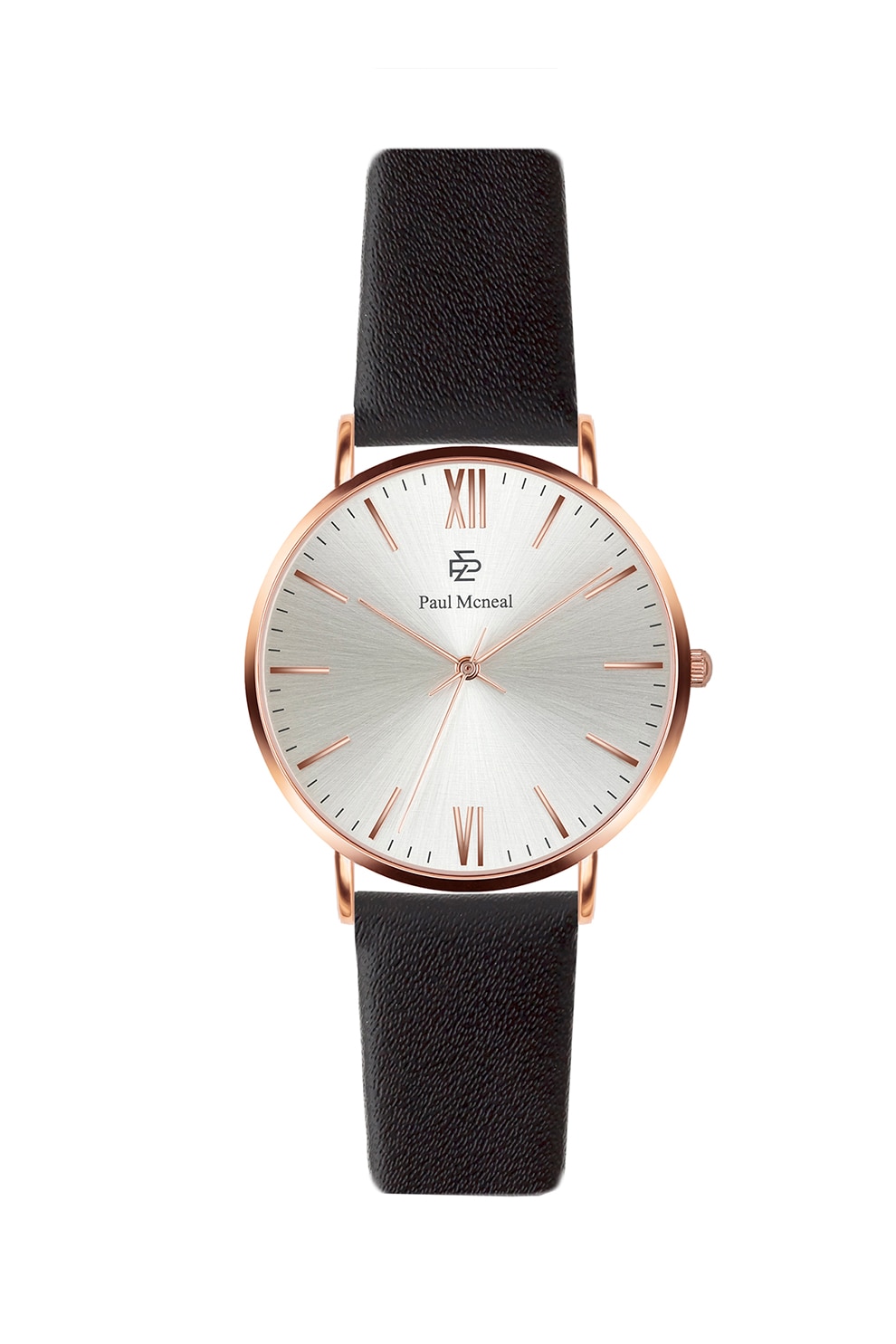 Paul McNeal, Ceas analog cu o curea de piele si logo pe cadran, Negru