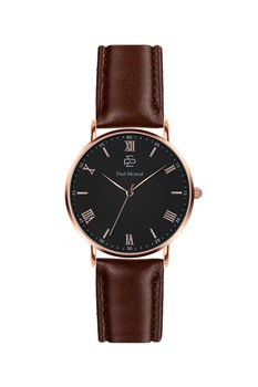Paul McNeal, Ceas rotund cu o curea din piele, Maro inchis Paul McNeal, Ceas rotund cu o curea din piele, Maro inchis