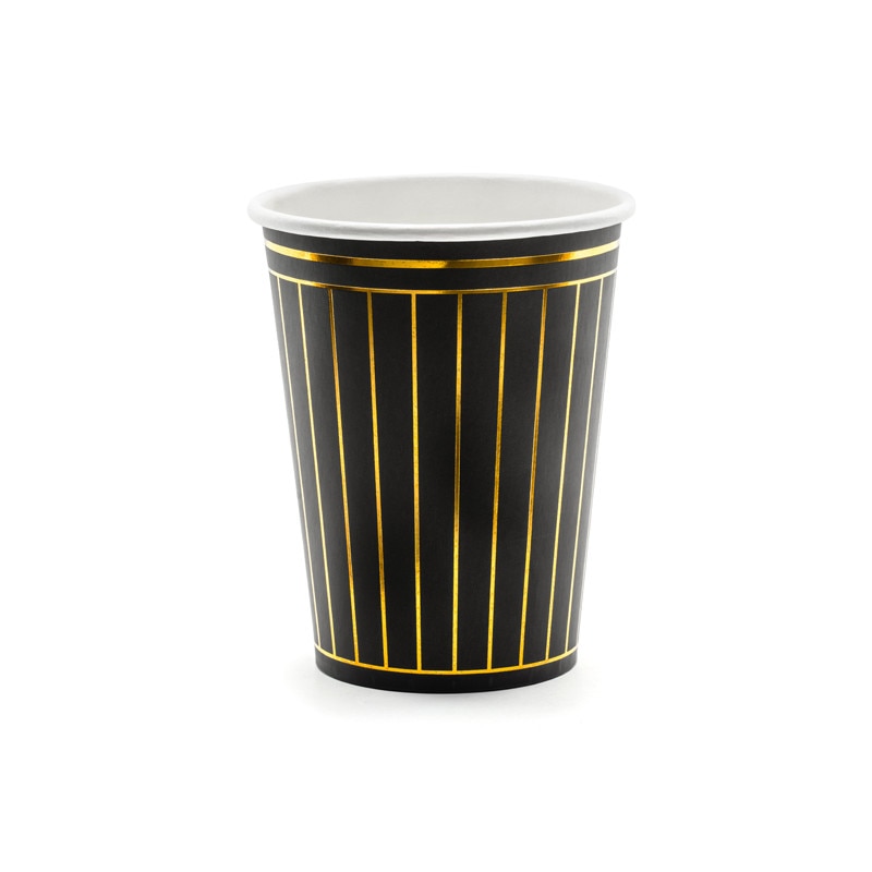 Set 6 pahare din carton, Deco, Negru/Auriu, 260ml
