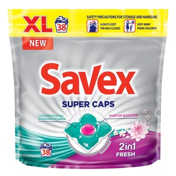 Detergent automat caspule Savex Super Caps 2in1 Color 12spalari 12bucx24,8gr Detergent automat caspule Savex Super Caps 2in1 Color 12spalari 12bucx24,8gr