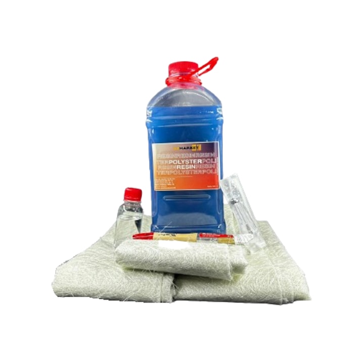 LARGE KIT Kit Rasina poliesterica si Fibra de sticla pachet complet 2 kg pentru reparatii auto, moto, ambarcatiuni